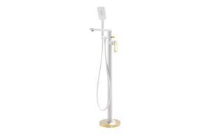 Abode Levarto Floor Standing Bath Shower Mixer - Matt White & Brass